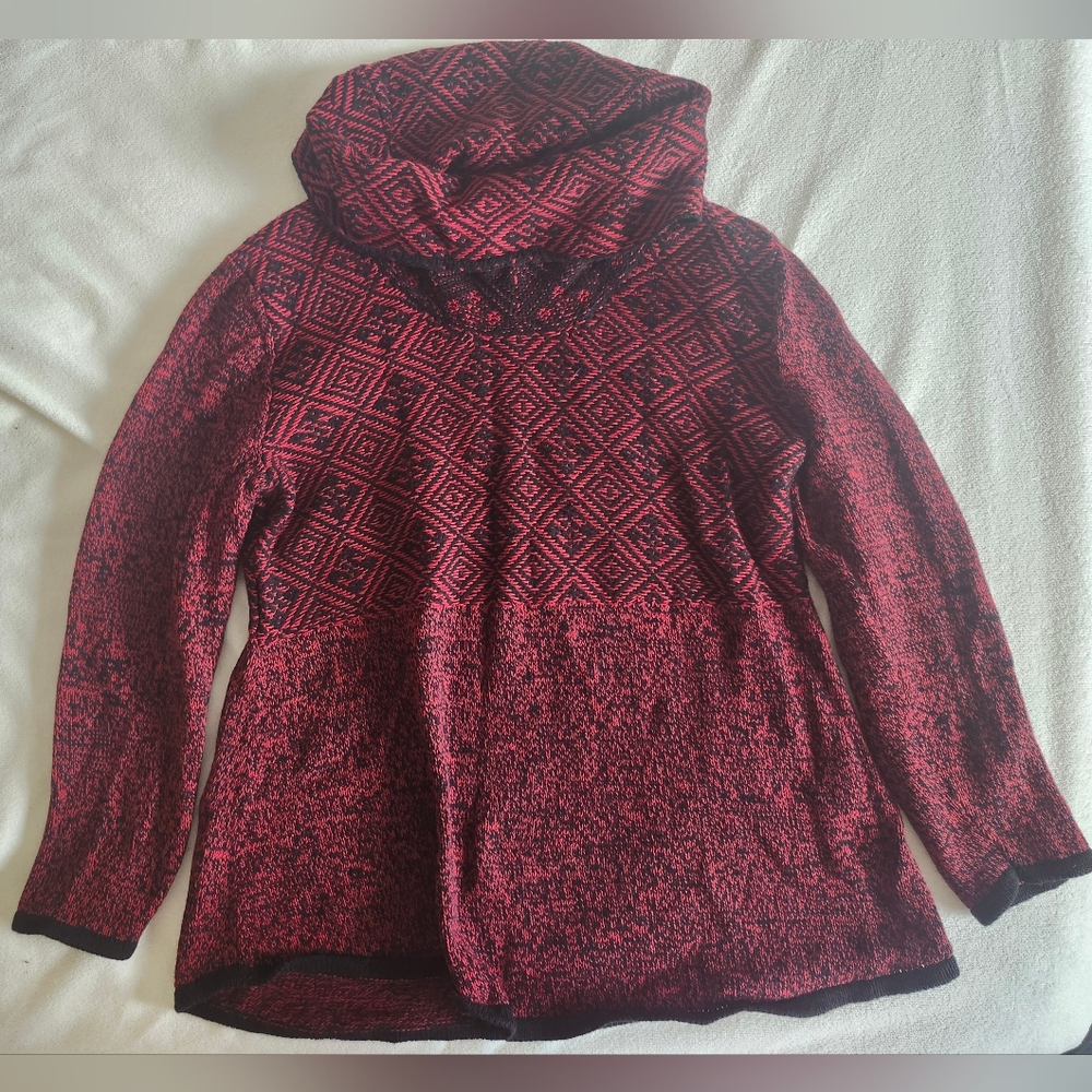 Style & Co. Women's Red and Black Cowl Neck Sweater